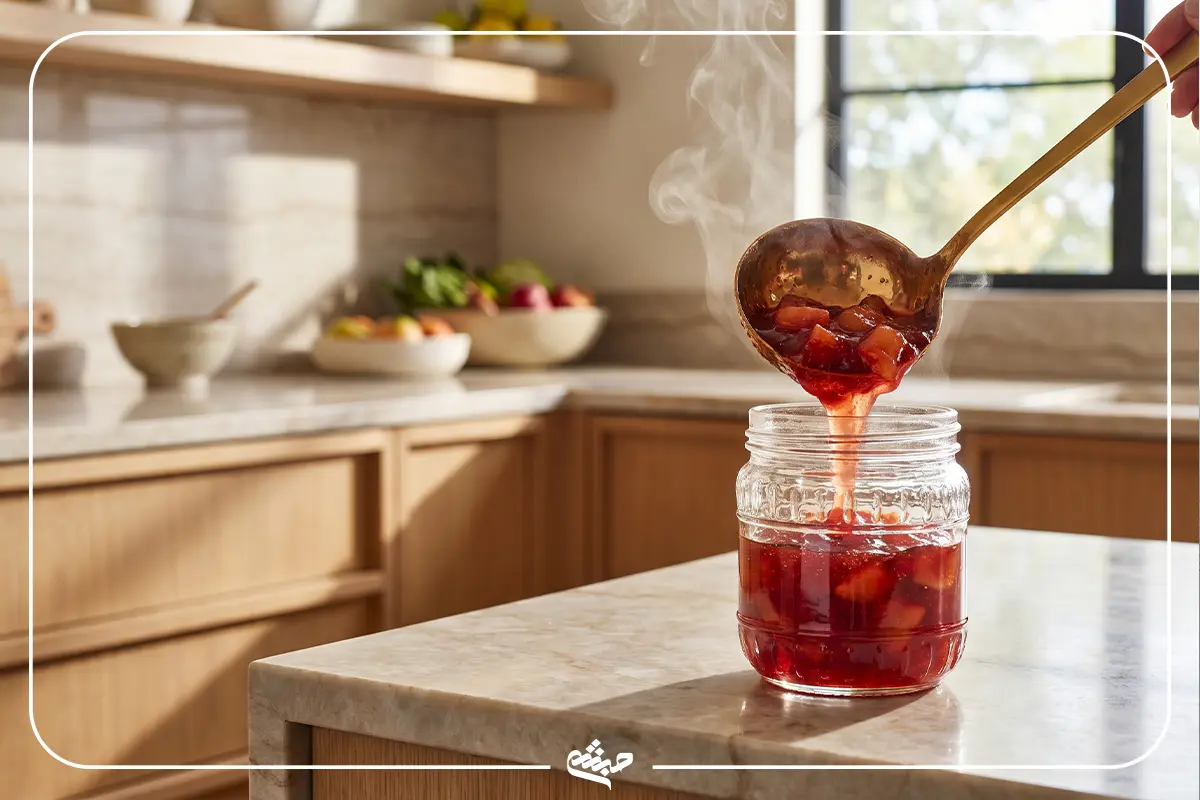 خنک کردن مربا به و ریختن در یک ظرف شیشه ای