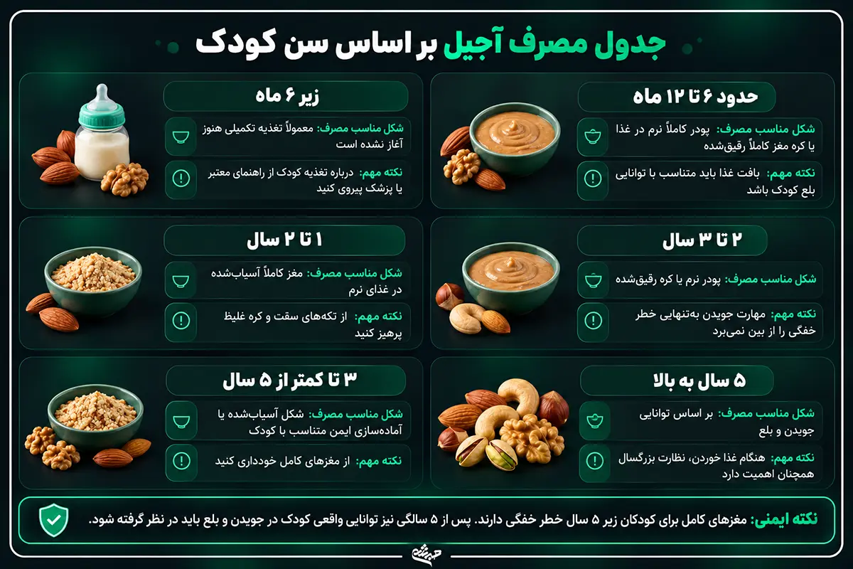 اینفوگرافیک مصرف آجیل بر اساس سن کودک
